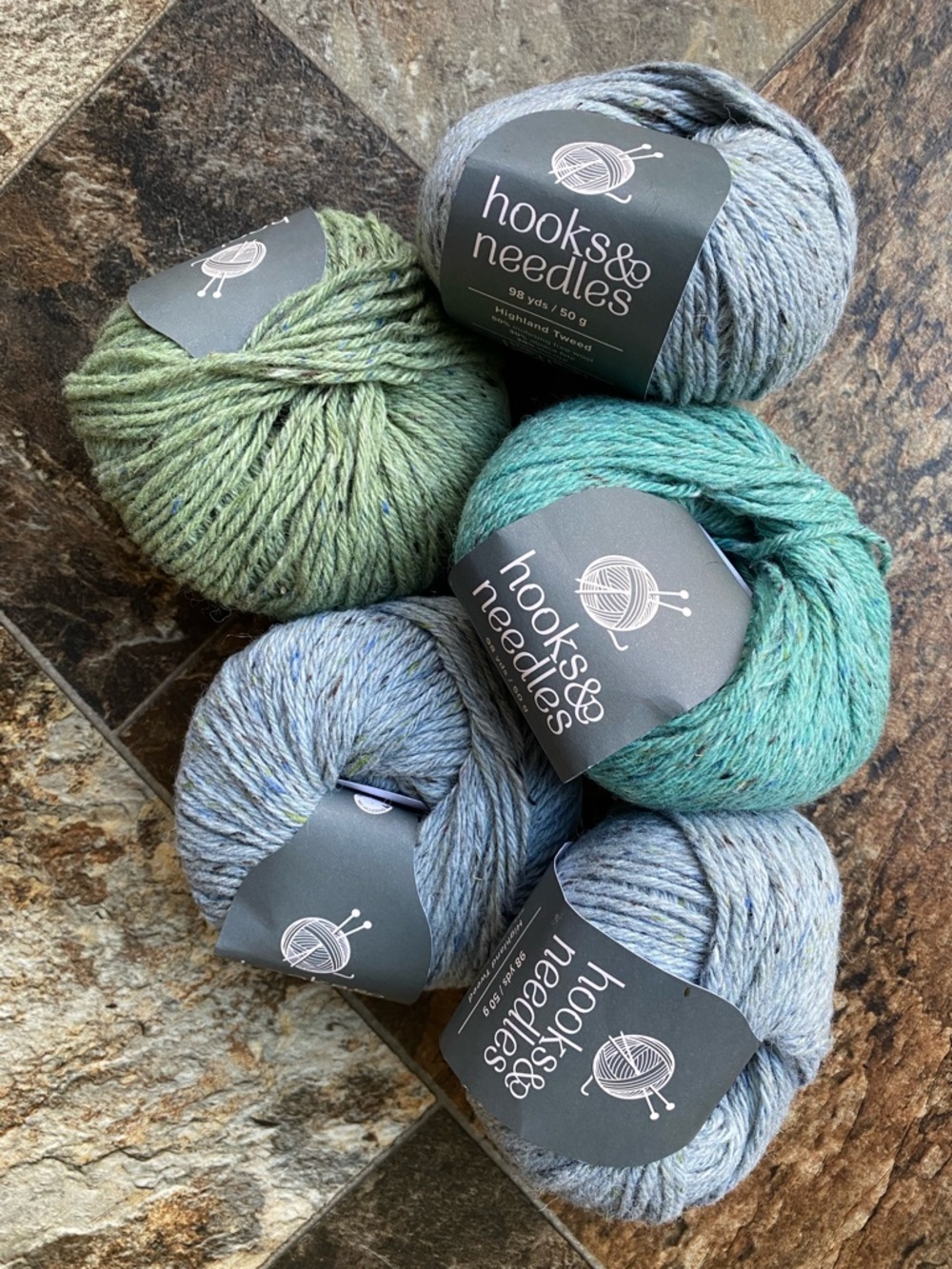 Hooks and Needles Italian Yarn Bundle in Green, Gray and Blue Wool/Alpaca Blend